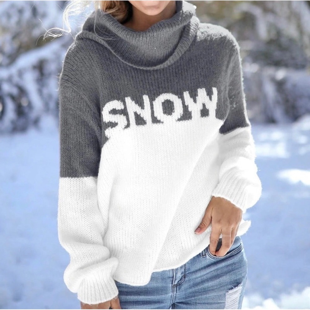 Wooden Ships SNOW Cowl Neck Sweater Womens S/M Gray White Mohair Blend Excellent